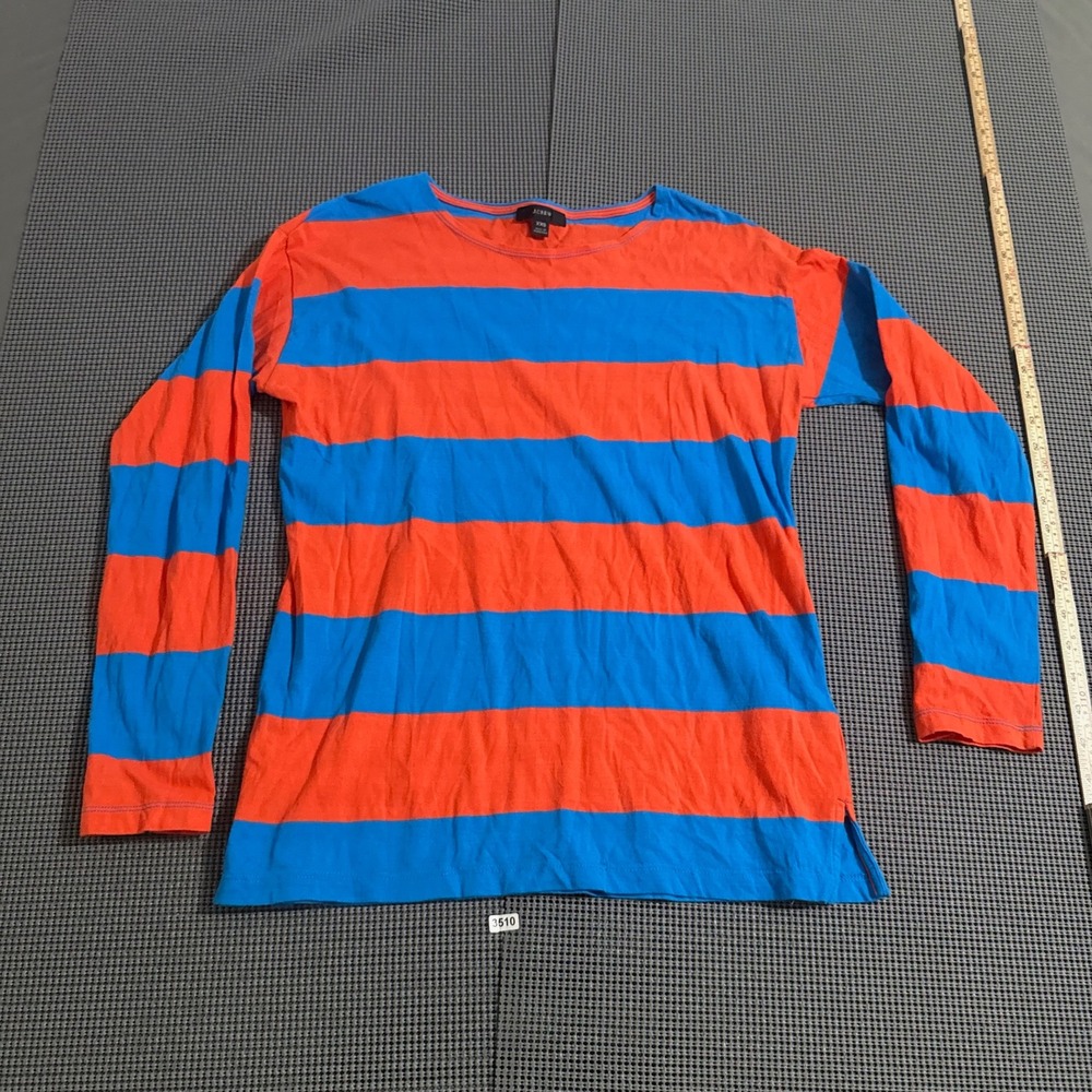 J.Crew Womens XXS Orange Blue Striped Long Sleeve Crew Neck T-Shirt